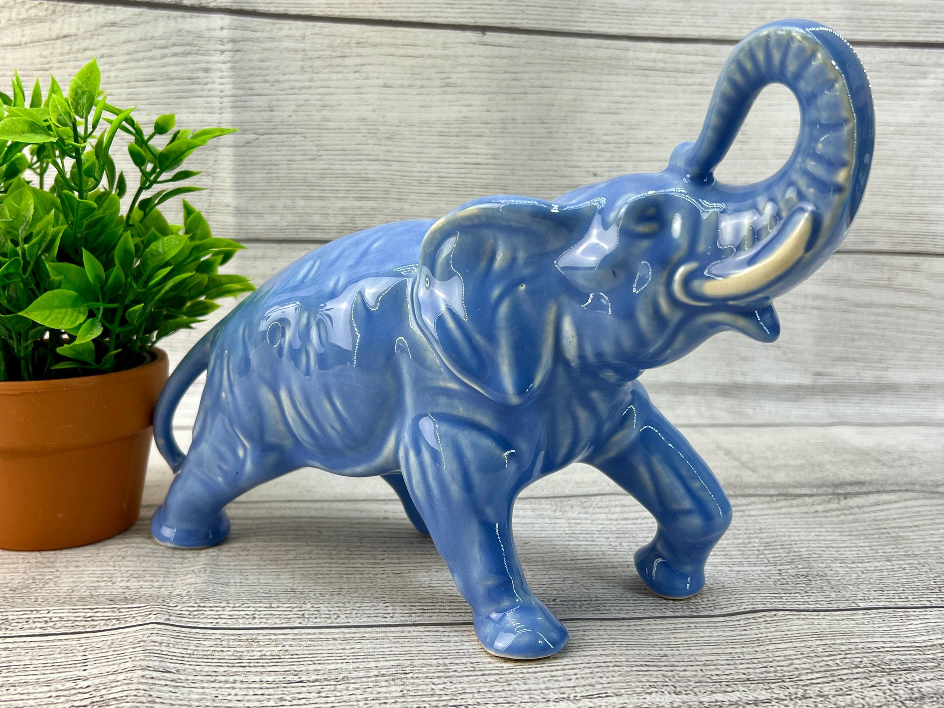 Vintage Blue Glazed Ceramic Elephant - Etsy