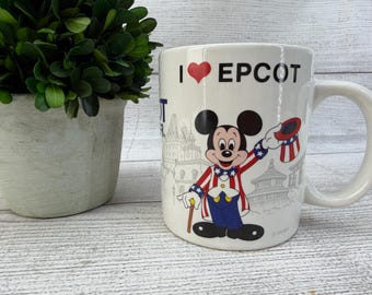 Vintage I Love Epcot World Showcase Disney World Mickey Mouse Mug