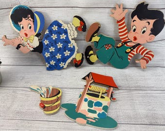Vintage 1950s Jack and Jill Wall Hanging by Dolly Toy Co