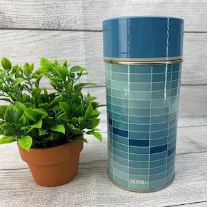 Vintage Geometric Shades of Blue Metal Thermos