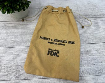 Vintage Drawstring Bank Bag from Farmers & Merchants Bank in Washington, Georgia
