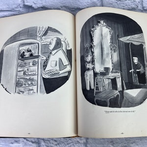 May include: A black and white cartoon illustration of a man looking into a refrigerator. The refrigerator is full of food. The man is holding a plate of food. The caption below the image reads "Now ask it who is the purest one of all."
