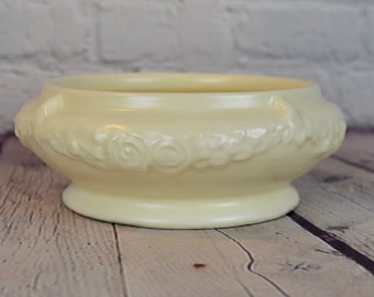 Vintage Matte White Planter with Rose Garland Motif