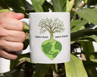 Green Heart Green Earth Mug, One Mug One Tree, Earth Day Mug Eco Mug, Gift Idea Mug, Mug 11oz