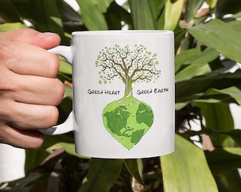 Grönt hjärta Jordmugg | Gåva för naturälskare | Miljövänlig kaffekopp | Ett köp planterar ett träd
