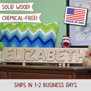 Solid Wood Name Puzzle Up to 12 Letters Unfinished with Props