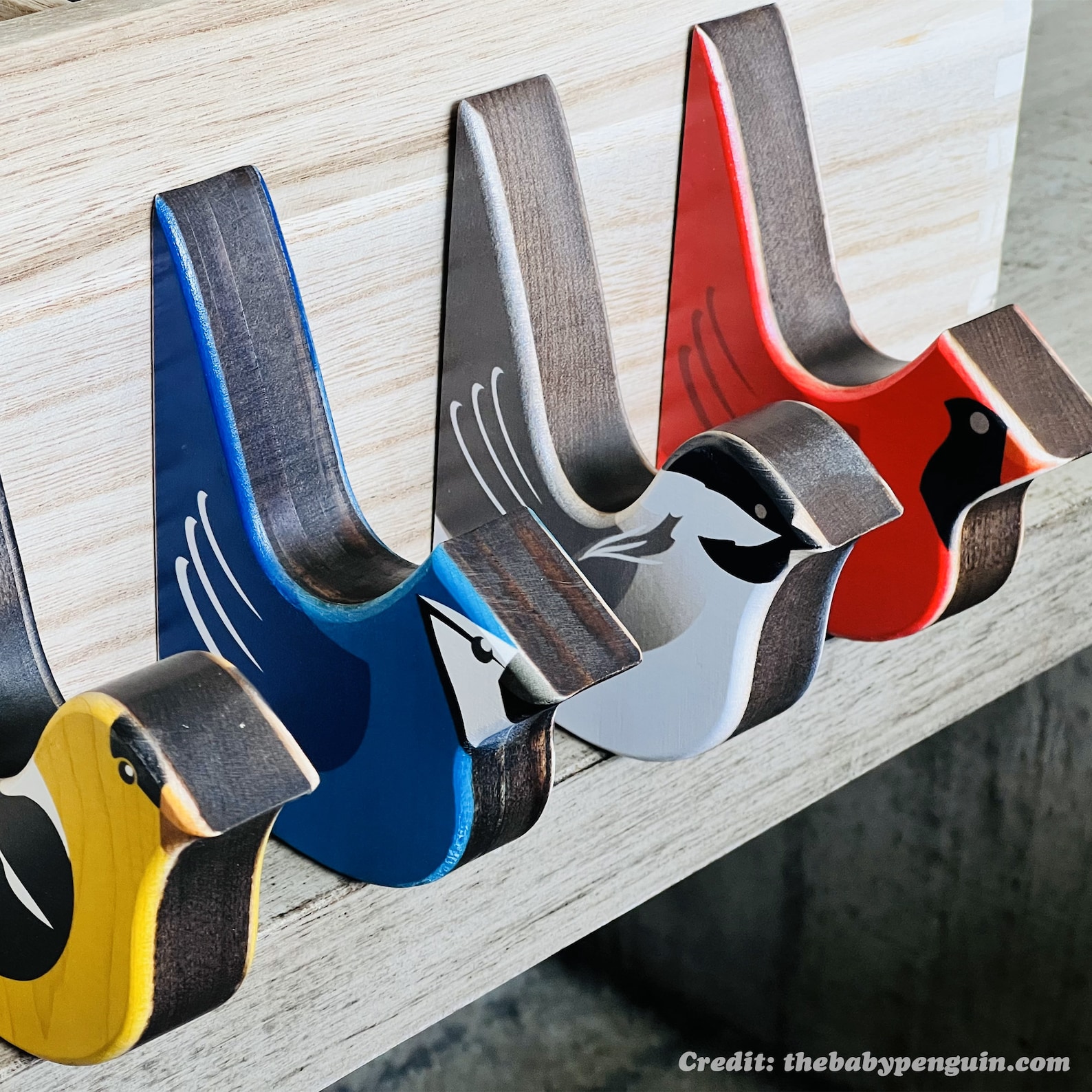 Bird Shaped Coat Hooks - Set of 4 (1 of each)