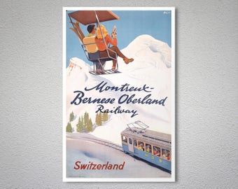 Vintage Montreux Switzerland Railway Poster A3 A2 Reprint