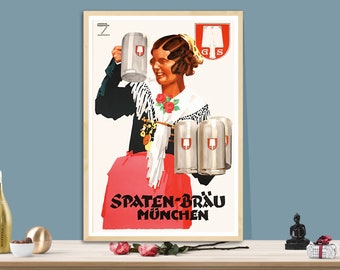Vintage Lowenbrau Munich Bavarian Beer Advertisement Poster Print A3//A4