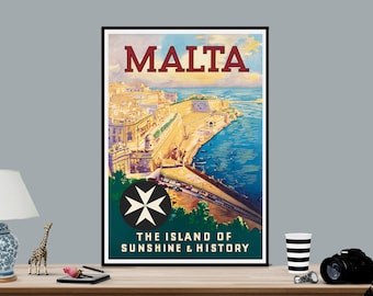 Vintage Malta Island of History Tourism Poster Print A3//A4
