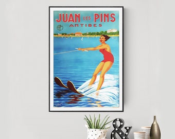 France Art Deco 1925 POSTER Reprint Classic WATERSKIING Juan les Pins Antibes
