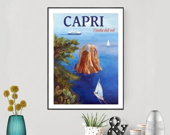 Italy Capri Island 1952 Italian Travel Vintage Poster Print Retro Style Wall Art