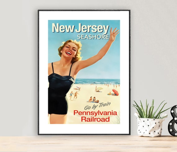 New Jersey Seashore Pennsylvania Railroad train travel poster repro 16x24 