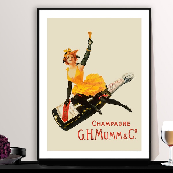 Champagne  G.H. Mumm and Co. Vintage Food&Drink Poster - Wall Decoration Creates Living Walls, Nourishes the Soul and Makes Life Beautiful.