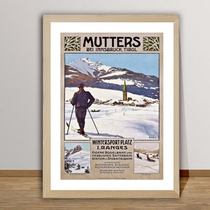Mutters Bei Innsbruck, Tirol, Austria Vintage Travel Poster - Mutters Poster, Mutters Ski Poster, Wall Decor, Gift Idea