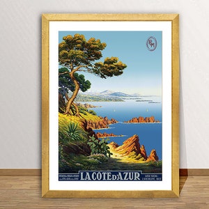 La Cote d'Azur France Vintage Travel Poster - French Riviera Poster / Gift Idea / Wall Decor