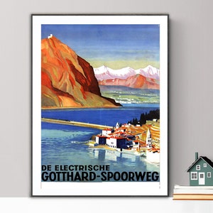 Gotthard, Spoorweg, Switzerland Vintage Travel Poster - Poster Paper or Canvas Print / Gift Idea / Wall Decor