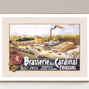 Brasserie du Cardinal Fribourg, Switzerland  Vintage Travel Poster - Poster Paper or Canvas Print / Gift Idea