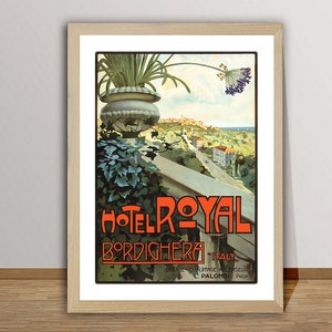 Hotel Royal Bordighera, Italy Vintage Travel Poster  - Poster Paper or Canvas Print / Gift Idea / Wall Decor