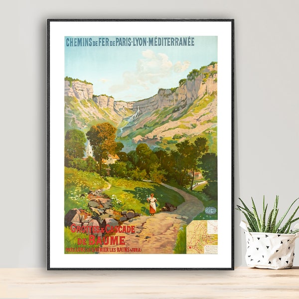 Grottes et Cascades de Baume, France  Vintage Travel Posters - Poster Paper or Canvas Print / Gift Idea / Wall Decor