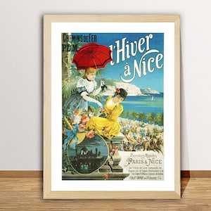 L'Hiver a Nice, Francia - Poster di viaggio vintage - Stampa su carta o tela / Idea regalo / Decorazione murale