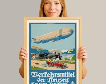Verkehrsmittel der Neuzeit Zeppelin-poster: Neuestes Reisespiel Art