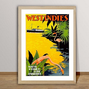 West Indies White Star Line Cruises Vintage Travel Poster - Póster de papel o lienzo impreso / Idea de regalo / Decoración de pared