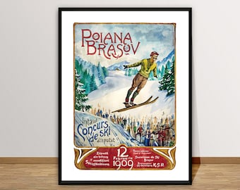 Poiana Brasov, Romania  Concours de Ski Vintage Travel Poster - Poster Paper or Canvas Print / Gift Idea / Wall Decor