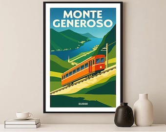 Monte Generoso Travel Poster: Swiss Mountain Train Art (Digital Download)