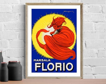 Lámina publicitaria vintage de vino italiano - Póster de comida y bebida