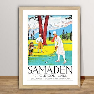 Samaden  18 Hole Golf Links,  Schweiz  Vintage Travel Poster - Golf Art Print / Gift Idea / Wall Decor