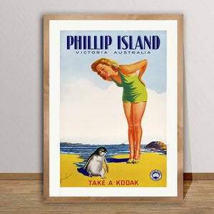 Phillip Island Vintage Travel Poster - Poster su carta o tela stampata / Idea regalo