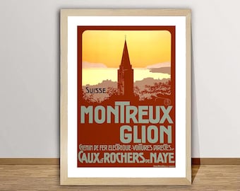 Affiche vintage de voyage de Montreux en Suisse : impression d'art suisse