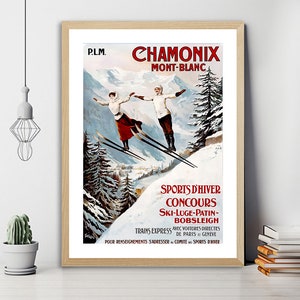 Chamonix Mont-Blanc Vintage Ski Poster Poster Paper or Canvas Print / Gift Idea / Wall Art image 1
