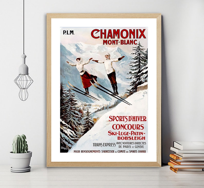 Chamonix Mont-Blanc Vintage Ski Poster Poster Paper or Canvas Print / Gift Idea / Wall Art image 1