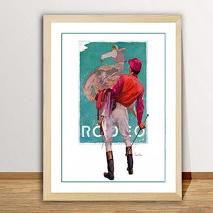 Jockey Looks at Poster (Rodeo)  Vintage Sport Poster - Horse Sport Print / Gift Idea / Wall Decor