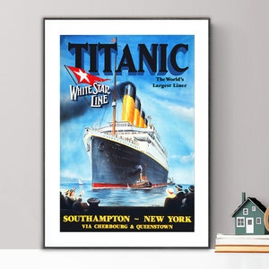 Titanic White Star Line, Southampton,  New York  Vintage Poster, 1912 - Poster Paper or Canvas Print / Gift Idea / Wall Decor