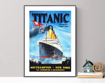 Titanic White Star Line Vintage Poster: Southampton-New York Print
