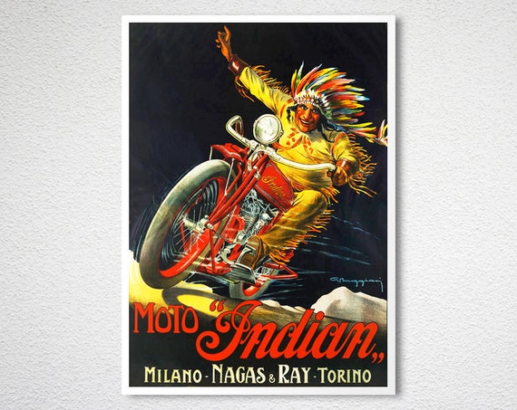 Moto Indian Vintage Motorcycle Poster - Poster Paper, Canvas Print / Gift  Idea / Wall Decor