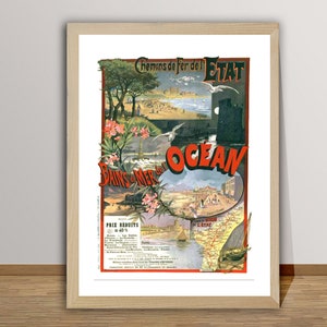 Bains de Mer de L'Ocean, Francia Vintage Travel Poster - Cartel de viaje retro / Idea de regalo / Decoración de pared