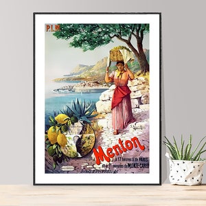 Menton, France Vintage Travel Poster - Poster Paper or Canvas Print / Gift Idea / Wall Decor