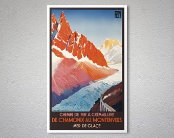 Chemin de Fer a Cremaillere de Chamonix Vintage Travel Poster - Poster Print, Sticker or Canvas Print / Gift Idea