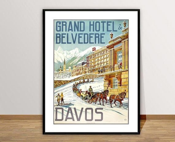 ヴィンテージ ダボス スキー ポスター: グランド ホテル