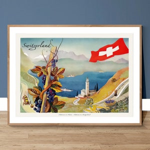 スイス、スイスの秋 ヴィンテージ旅行ポスター - レトロ旅行ポスター / ギフトアイデア / 壁装飾