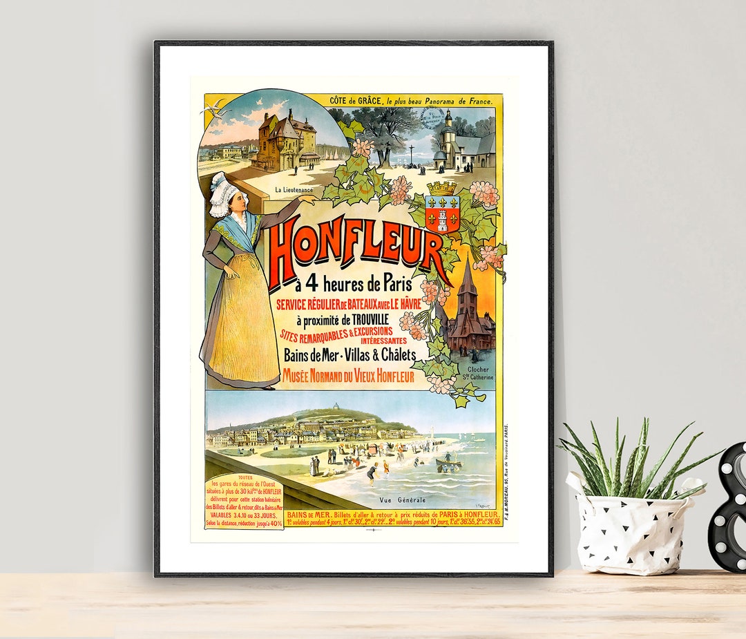 Honfleur France Vintage Travel Poster Poster Paper or Canvas Print