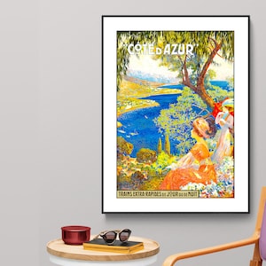 Cote d'Azur, France Vintage Travel Poster - Poster Paper or Canvas Print / Gift Idea / Wall Decor