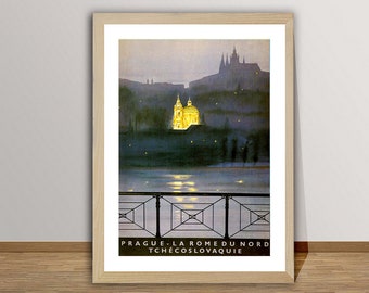 Póster de viaje vintage de Praga: Impresión artística mural "Roma del Norte"