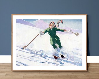 Póster vintage de esquí de René Vincent: impresión art déco o lienzo