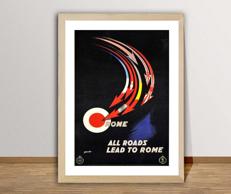 Vintage Rome Travel Poster: All Roads Lead to Rome - Etsy
