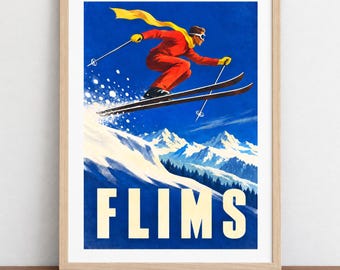Flims Suisse Vintage Travel Poster: Swiss Alps Art Print